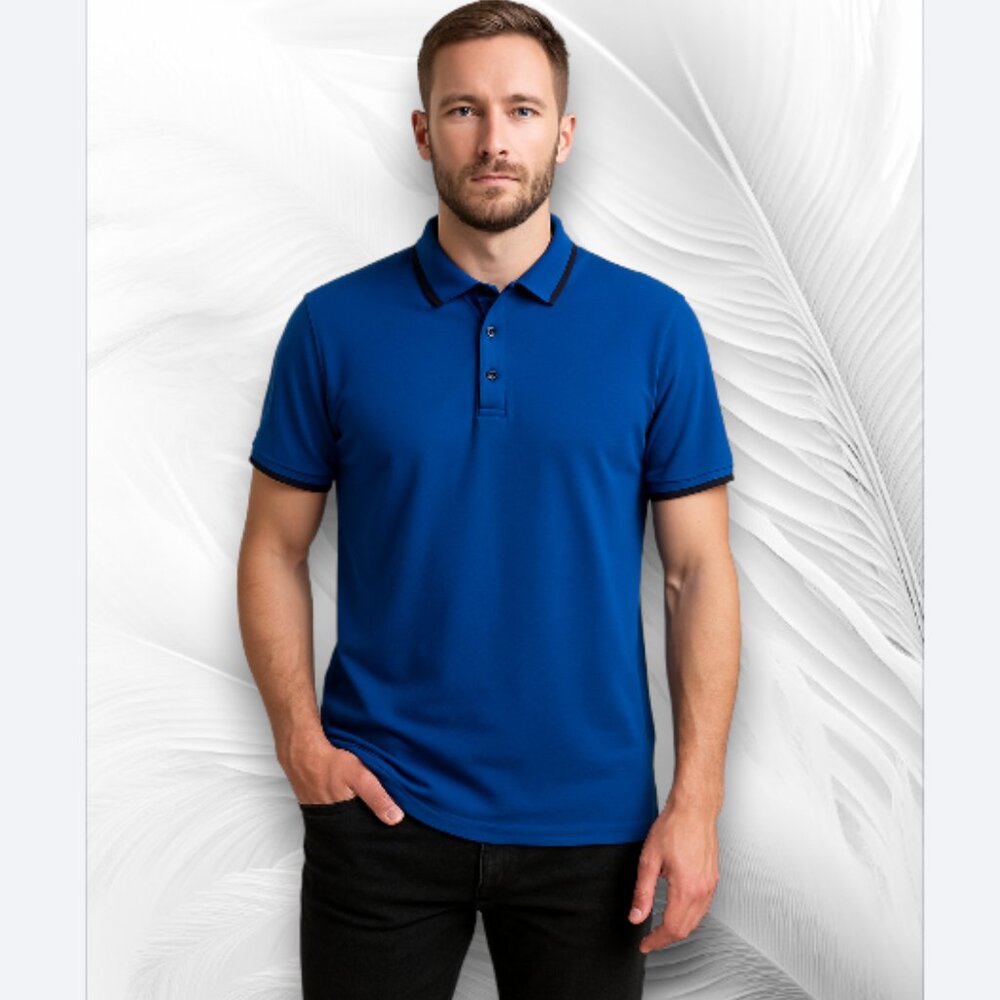 The Savile Row Company Blue Slim Fit Polo Shirt Short Sleeve
